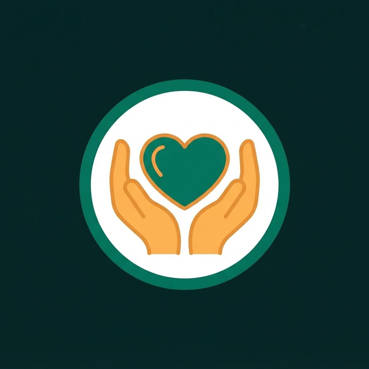 Emblème circulaire mains tenant un coeur